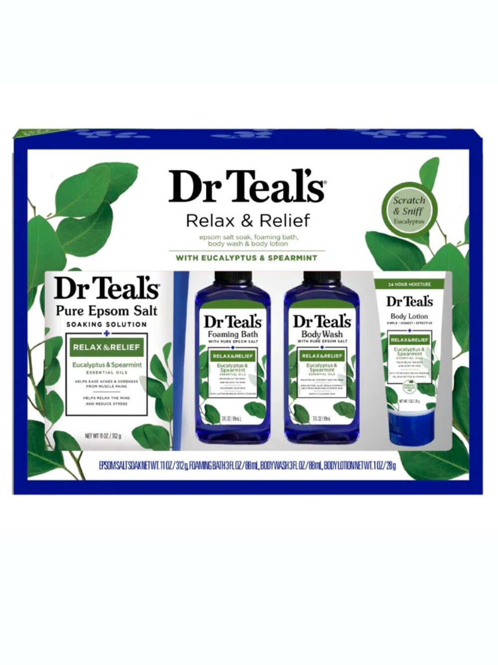 Dr Teal's Relax & Relief Eucalyptus & Spearmint Epsom Salt 11oz & Foaming Bath
